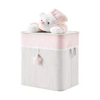 Cesto Portabiancheria Pieghevole per Bambini Danya B. in Bambù, Portaoggetti Giocattoli con Manici, Orsetto Rosa e Crema