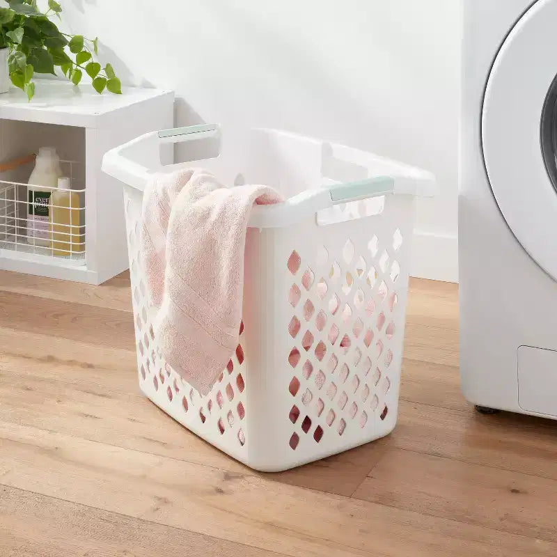Cesto per la biancheria 2.1bu Lamper bianco - Brightroom™: Cesto portabiancheria in plastica con manici integrati, apertura superiore, capacità 19.55
