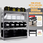 Atlas Scaffalatura a 4 Ripiani 183x61x183cm Per Garage Uso Intenso Carico 3630kg Grigio Venato: Acciaio, Ripiani Regolabili e Fissi, Resistente alla Ruggine