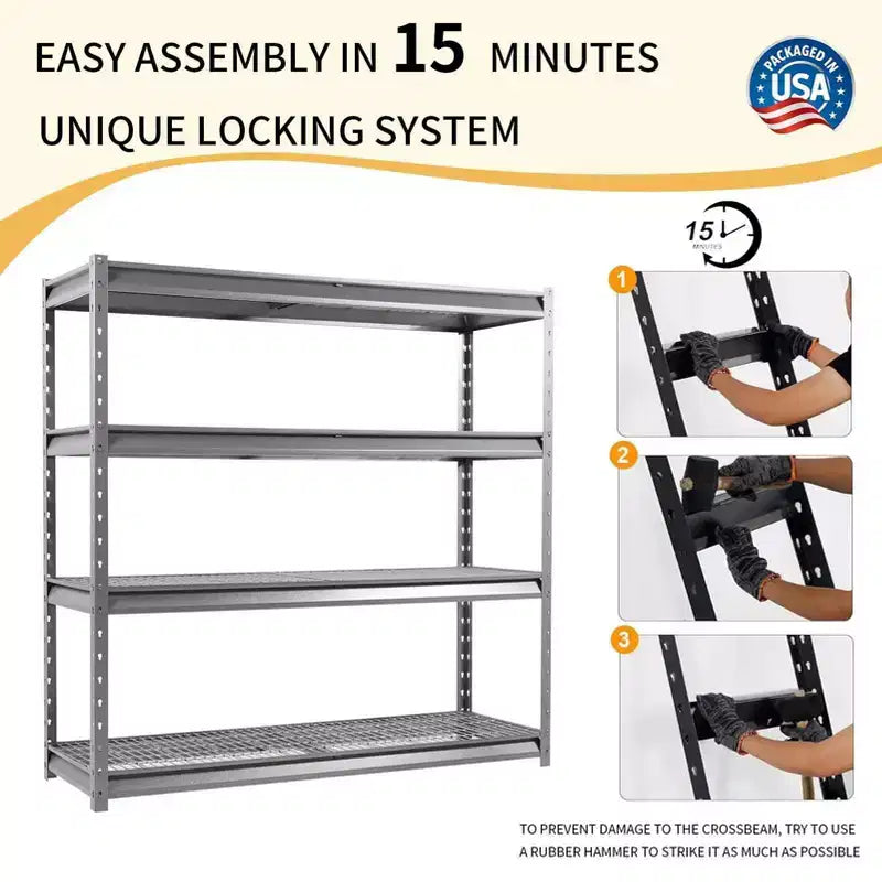 Atlas Scaffalatura a 4 Ripiani 183x61x183cm Per Garage Uso Intenso Carico 3630kg Grigio Venato: Acciaio, Ripiani Regolabili e Fissi, Resistente alla Ruggine