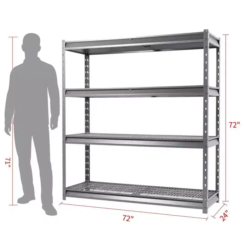 Atlas Scaffalatura a 4 Ripiani 183x61x183cm Per Garage Uso Intenso Carico 3630kg Grigio Venato: Acciaio, Ripiani Regolabili e Fissi, Resistente alla Ruggine