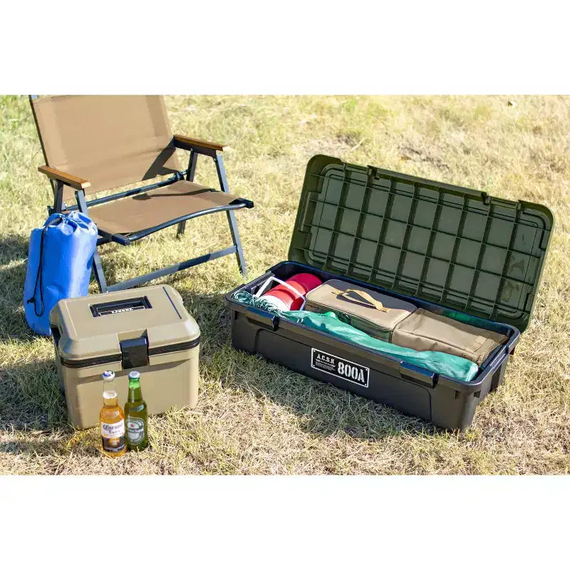 JEJ Astage Tough Trunk 800AX Contenitore per Stoccaggio Impilabile Robusto Multiuso Verde Nero