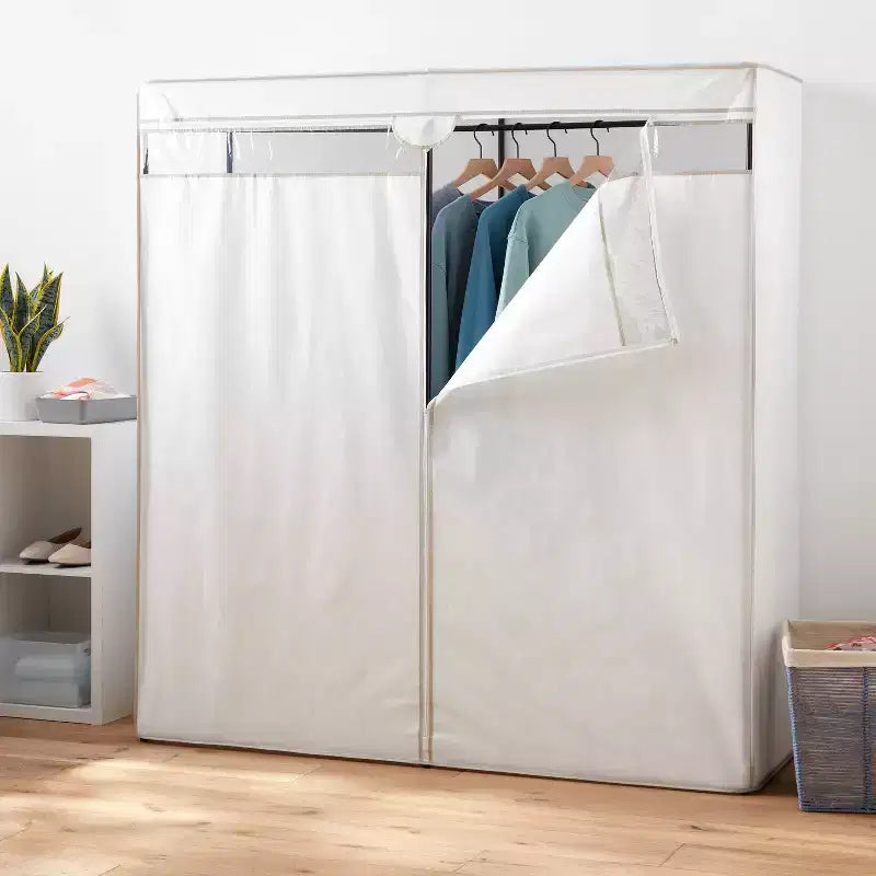 Armadio portaoggetti coperto largo 152 cm bianco - Brightroom™: Appendiabiti portatile, telaio in acciaio, è richiesto il montaggio da parte di un adulto