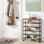 Scarpiera a 5 ripiani in metallo nero con legno naturale - Brightroom™