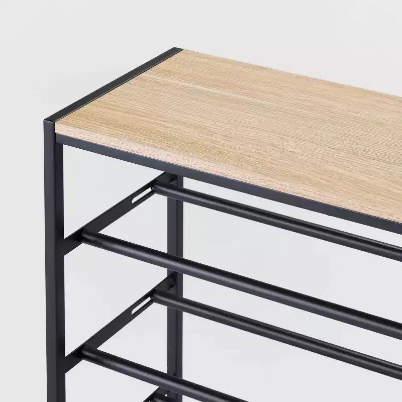 Scarpiera a 5 ripiani in metallo nero con legno naturale - Brightroom™