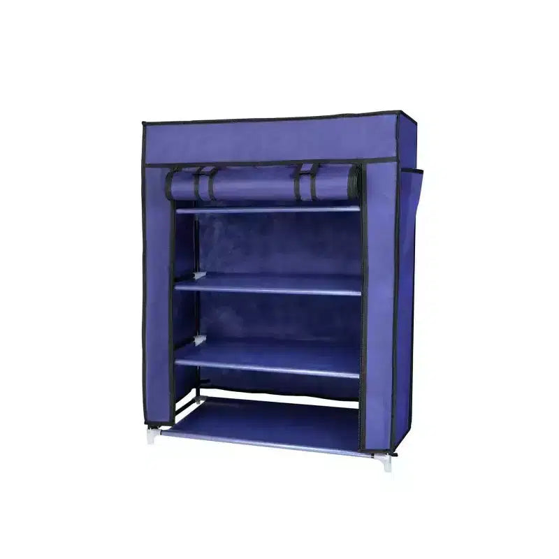 J&V TEXTILES Scarpiera a 4 Ripiani con Tasca Laterale Può Contenere 24 Scarpe Blu Scuro