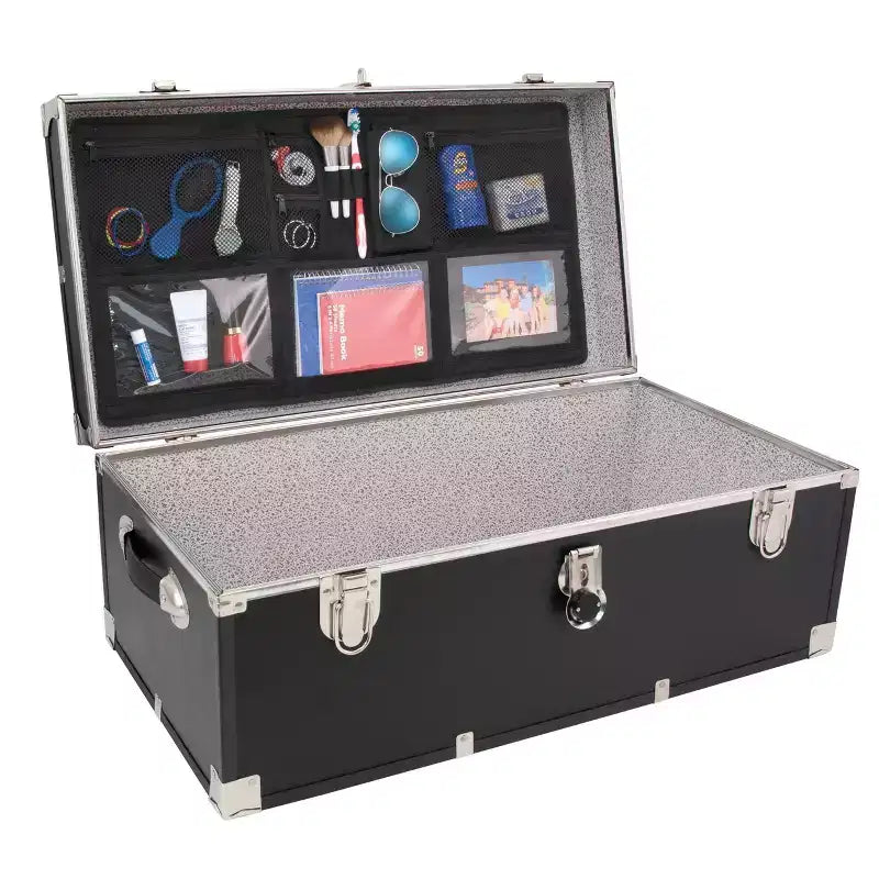 Organizzatore per coperchio baule Seward: baule da campo e cassapanca portaoggetti neri, utilizzo universale, nessun montaggio, capacità 11,3 kg