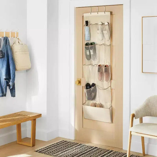 15 Pocket Over-the-Door Hanging Shoe Storage Tan - Brightroom™