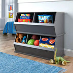 Badger Basket Cubby portagiochi impilabile a 2 scomparti in laminato MDF effetto legno carbone/grigio con retro chiuso, 3+ anni
