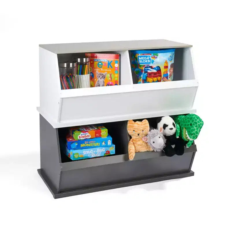 Badger Basket Cubby portagiochi impilabile a 2 scomparti in laminato MDF effetto legno carbone/grigio con retro chiuso, 3+ anni