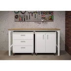 Manhattan Comfort Fortress Set 3.0 Mobile Salvaspazio da Garage con Armadietto e Banco da Lavoro, 3 pz, Bianco