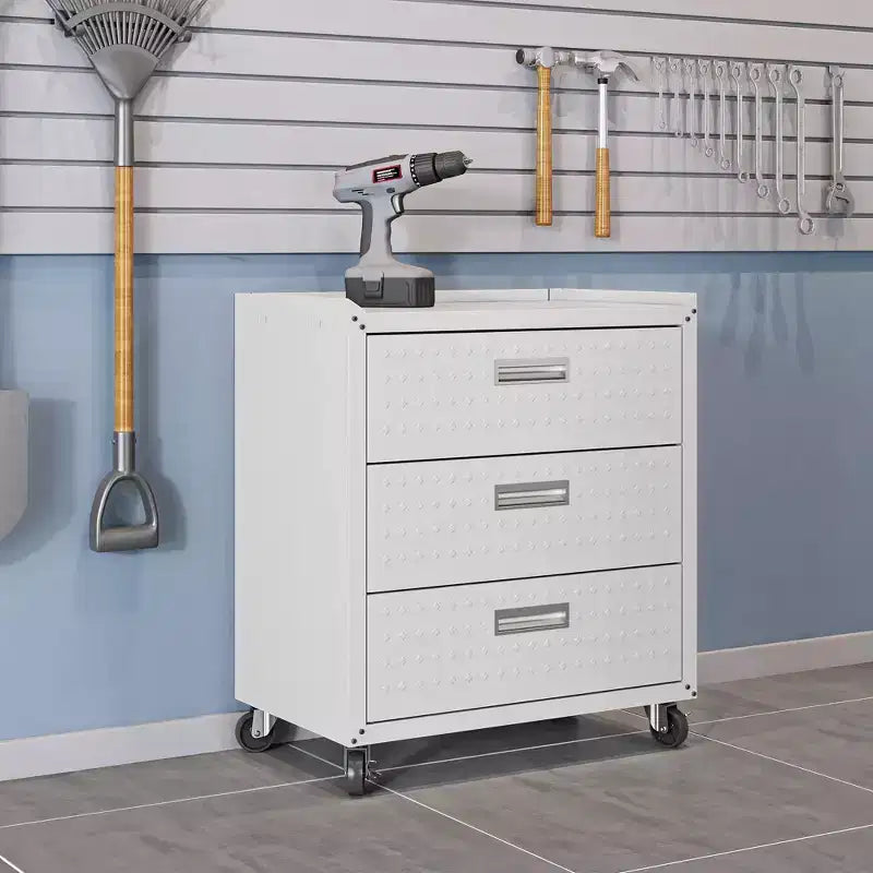 Manhattan Comfort Fortress Set 3.0 Mobile Salvaspazio da Garage con Armadietto e Banco da Lavoro, 3 pz, Bianco