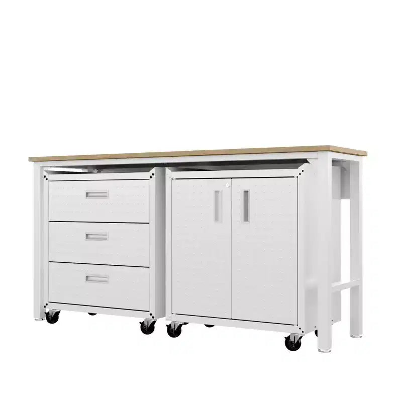Manhattan Comfort Fortress Set 3.0 Mobile Salvaspazio da Garage con Armadietto e Banco da Lavoro, 3 pz, Bianco