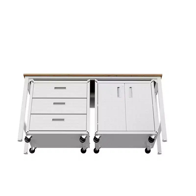 Manhattan Comfort Fortress Set 3.0 Mobile Salvaspazio da Garage con Armadietto e Banco da Lavoro, 3 pz, Bianco