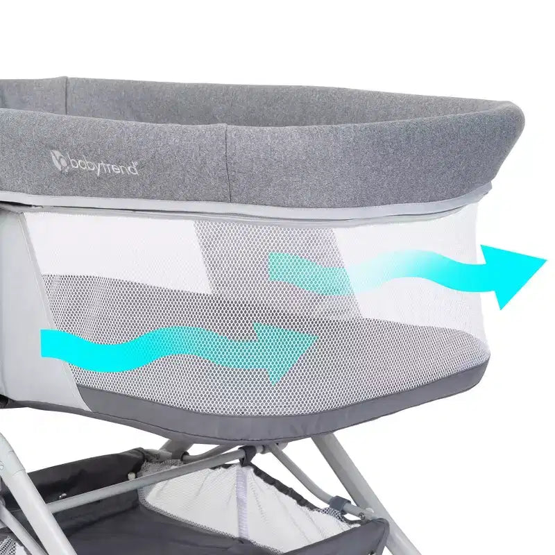 Culla portatile a dondolo 2 in 1 Baby Trend Quick-Fold - Shadow Stone Gray: Design moderno, telaio pieghevole in metallo
