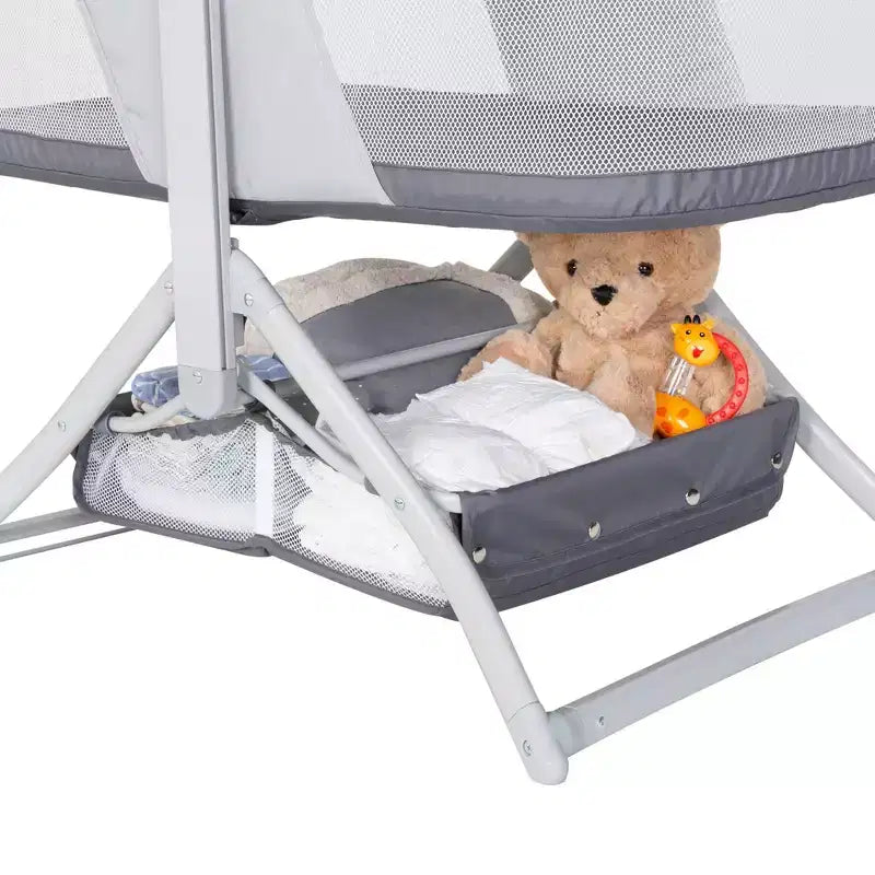 Culla portatile a dondolo 2 in 1 Baby Trend Quick-Fold - Shadow Stone Gray: Design moderno, telaio pieghevole in metallo