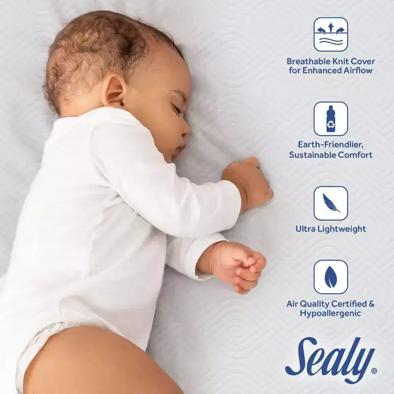 Sealy OmniPedic Refresh Materasso per Culla a 2 Stadi in Maglia Traspirante - Bianco Sporco: Ipoallergenico, Rivestimento Impermeabile, Schiuma Rigida/Morbida, Schiuma ad Alta Densità