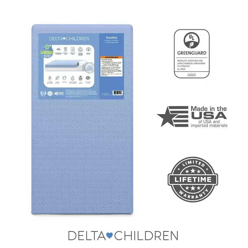 Delta Children Materassino per Culla Mini Traspirante da 10 cm con Cloud Core - Certificazione Greenguard Gold: Sensazione di Fermezza, Design Ibrido, Rivestimento Non Trapuntato