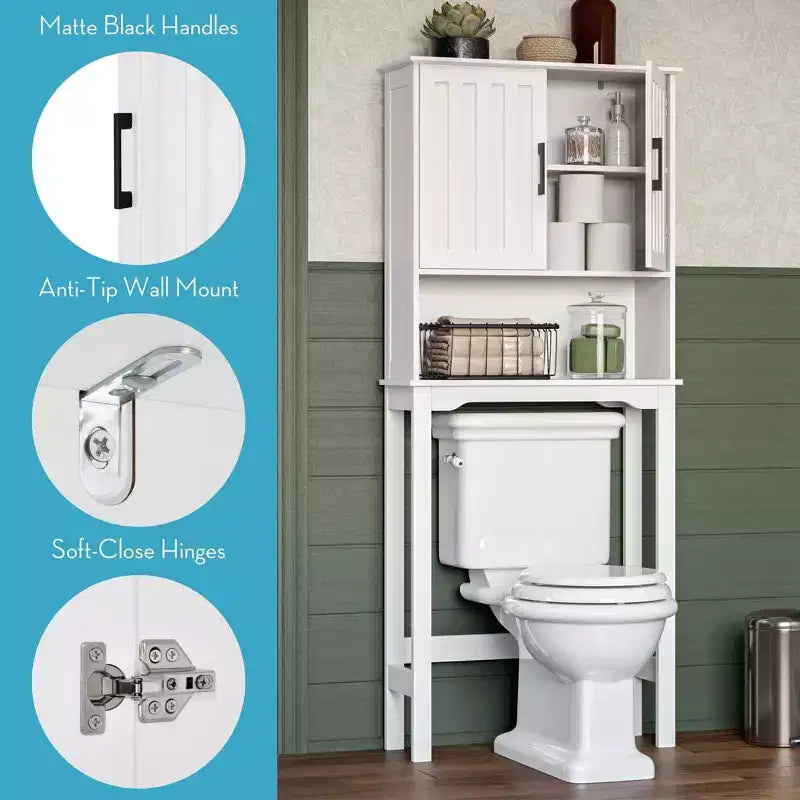 Mobiletto da bagno salvaspazio RiverRidge Monroe da posizionare sopra il WC, con ripiano regolabile - Bianco
