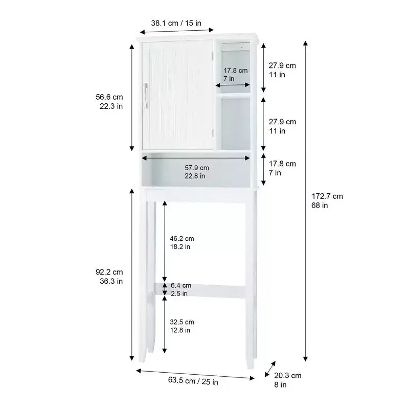 Mobile pensile salvaspazio da WC Teamson Home Newport in legno, bianco: mobile da bagno autoportante con ripiano regolabile e ferramenta in nichel