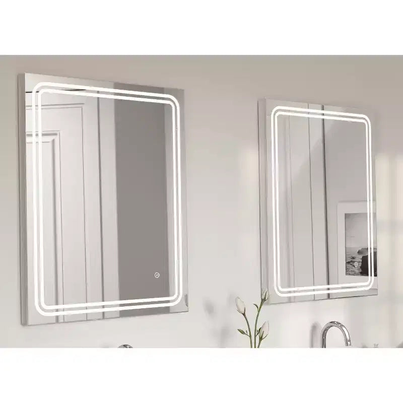 Specchio da parete a LED dimmerabile senza cornice singolo da 24"x30" con vetro antiappannamento - Tosca: Specchio da barba rettangolare a parete