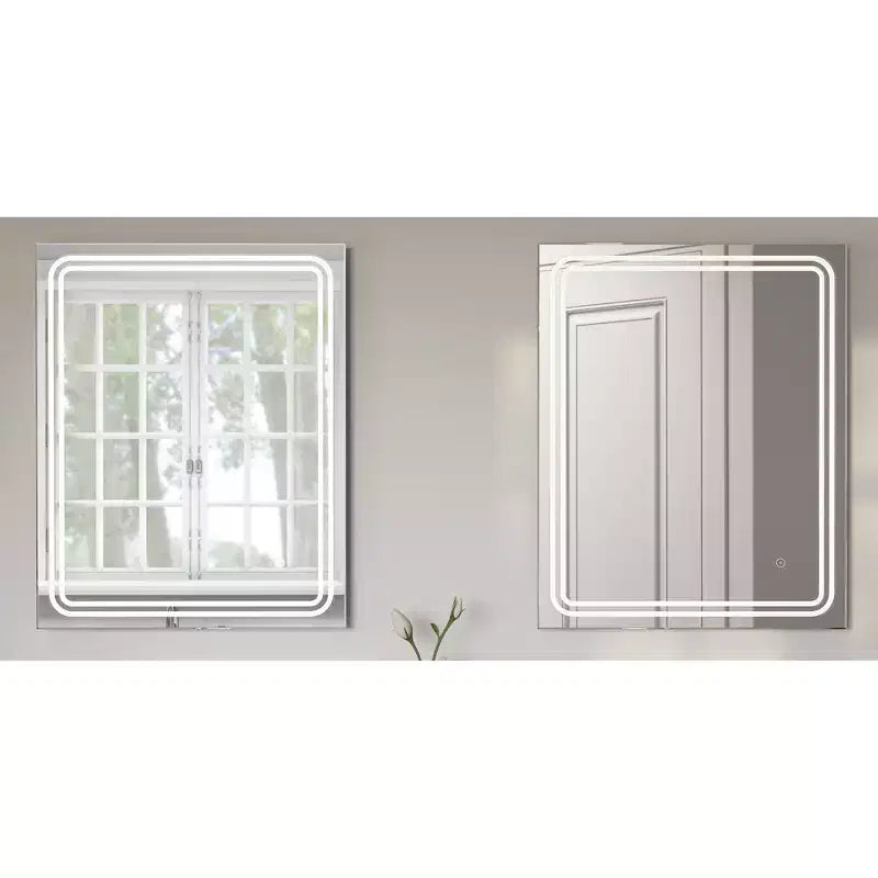 Specchio da parete a LED dimmerabile senza cornice singolo da 24"x30" con vetro antiappannamento - Tosca: Specchio da barba rettangolare a parete