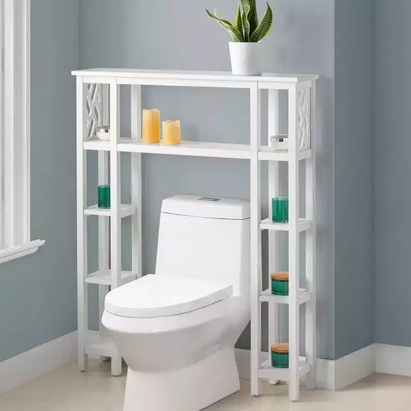 Mobile da bagno Coventry con mensole aperto sopra il WC, colore bianco - Alaterre Furniture