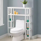 Mobile da bagno Coventry con mensole aperto sopra il WC, colore bianco - Alaterre Furniture