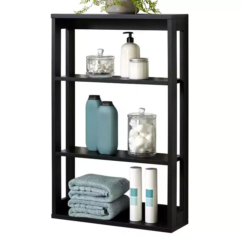 4-Tier Wall-Mounted Engineered Wood Storage Shelf Matte Black - Zenna Home