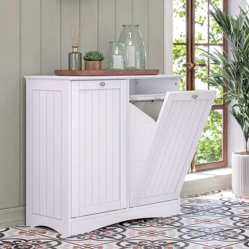 RiverRidge Home Ashland Mobile lavanderia a due cesti a ribalta con sacchi portaoggetti in tessuto rimovibili bianco