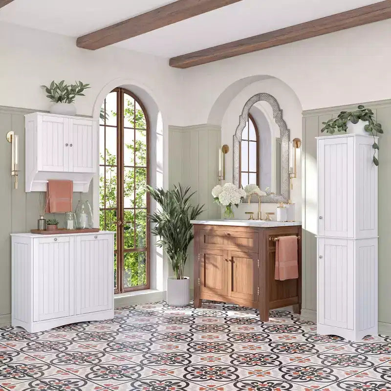 RiverRidge Home Ashland Mobile lavanderia a due cesti a ribalta con sacchi portaoggetti in tessuto rimovibili bianco