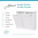 RiverRidge Home Ashland Mobile lavanderia a due cesti a ribalta con sacchi portaoggetti in tessuto rimovibili bianco