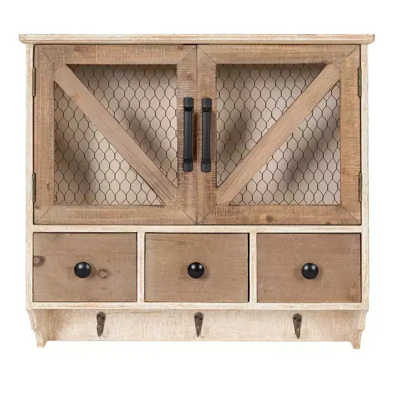 Kate & Laurel All Things Decor Hutchins Decorative Wooden Wall Cabinet with Chicken Wire 2 Door Rustic/White Washed Finish Vintage Storage