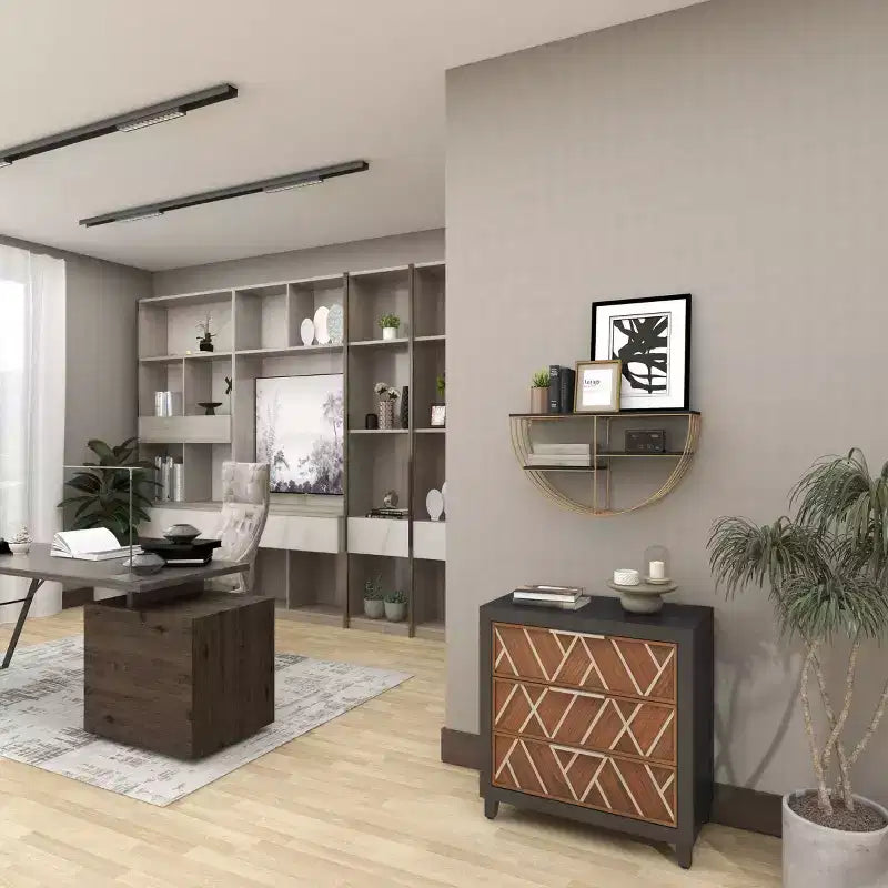 Mensola a muro in legno 15"x28" con 3 ripiani a mezza luna color oro - Olivia & May: MDF, nessun montaggio richiesto