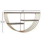 Mensola a muro in legno 15"x28" con 3 ripiani a mezza luna color oro - Olivia & May: MDF, nessun montaggio richiesto