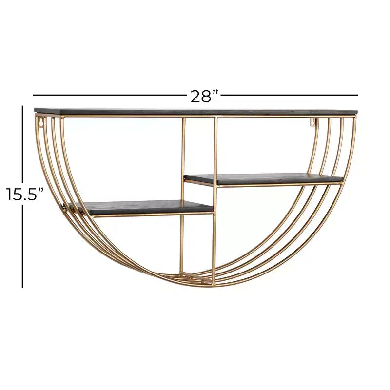 Mensola a muro in legno 15"x28" con 3 ripiani a mezza luna color oro - Olivia & May: MDF, nessun montaggio richiesto