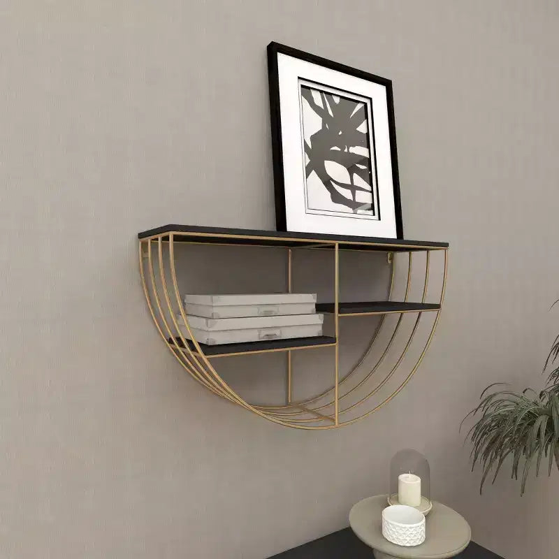 Mensola a muro in legno 15"x28" con 3 ripiani a mezza luna color oro - Olivia & May: MDF, nessun montaggio richiesto