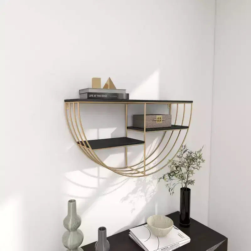 Mensola a muro in legno 15"x28" con 3 ripiani a mezza luna color oro - Olivia & May: MDF, nessun montaggio richiesto