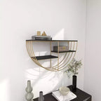 Mensola a muro in legno 15"x28" con 3 ripiani a mezza luna color oro - Olivia & May: MDF, nessun montaggio richiesto