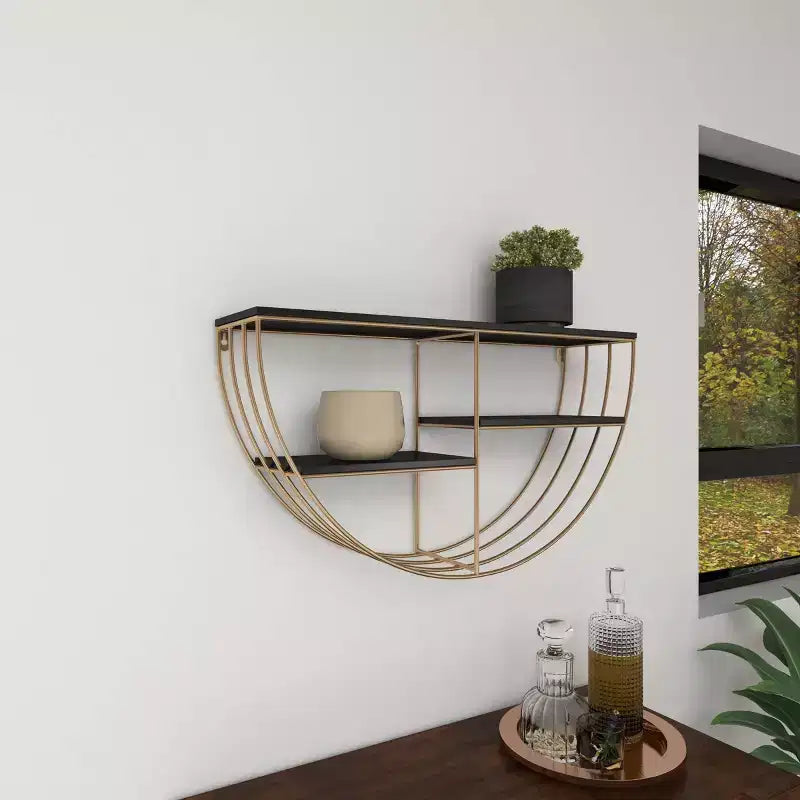 Mensola a muro in legno 15"x28" con 3 ripiani a mezza luna color oro - Olivia & May: MDF, nessun montaggio richiesto