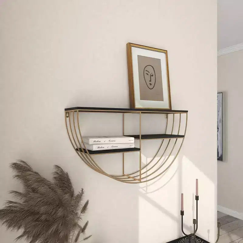Mensola a muro in legno 15"x28" con 3 ripiani a mezza luna color oro - Olivia & May: MDF, nessun montaggio richiesto