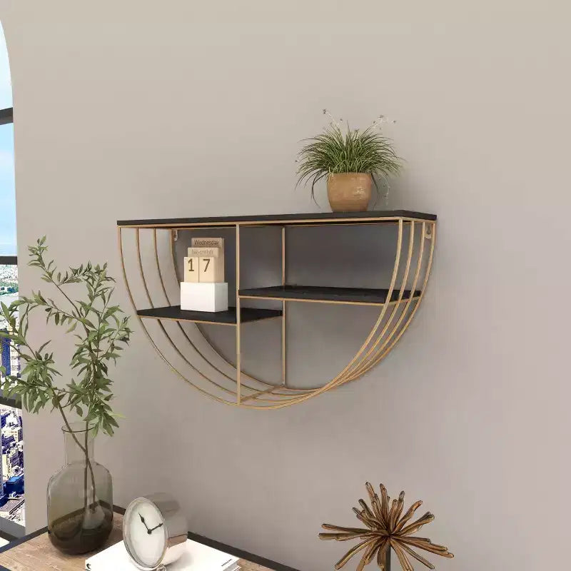 Mensola a muro in legno 15"x28" con 3 ripiani a mezza luna color oro - Olivia & May: MDF, nessun montaggio richiesto