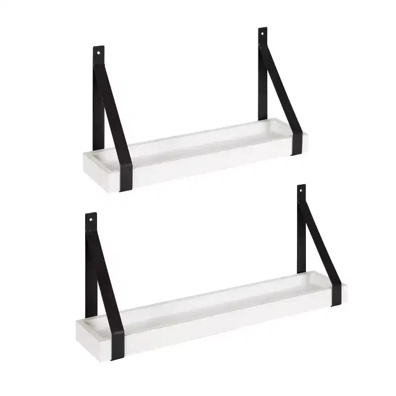 (Set of 2) 5" x 10" Sudbury Wood and Metal Wall Shelf Set White/Black - Kate & Laurel All Things Decor: Modern Floating Storage
