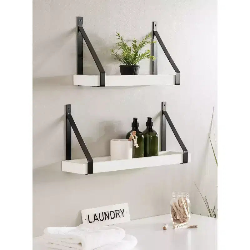 (Set di 2) Mensole da parete in legno e metallo Sudbury 12,7 x 25,4 cm, bianco/nero - Kate & Laurel All Things Decor: Mensole fluttuanti moderne