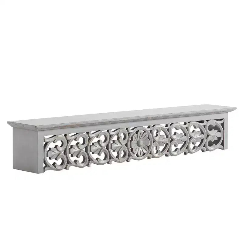 Mensola Decorativa Intagliata Grigia da 30" - Brewster: Stile Bohemien, Nessun Montaggio, MDF a Parete Fluttuante