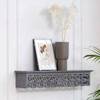 Mensola Decorativa Intagliata Grigia da 30" - Brewster: Stile Bohemien, Nessun Montaggio, MDF a Parete Fluttuante
