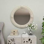 Specchio da Parete Rustico in Legno per Mare con Corde Intrecciate Bianco - Olivia & May: Decorazione Nautica da Spiaggia, Nessun Assemblaggio Richiesto