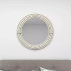 Specchio da Parete Rustico in Legno per Mare con Corde Intrecciate Bianco - Olivia & May: Decorazione Nautica da Spiaggia, Nessun Assemblaggio Richiesto