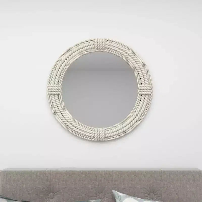 Specchio da Parete Rustico in Legno per Mare con Corde Intrecciate Bianco - Olivia & May: Decorazione Nautica da Spiaggia, Nessun Assemblaggio Richiesto