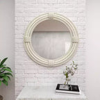 Specchio da Parete Rustico in Legno per Mare con Corde Intrecciate Bianco - Olivia & May: Decorazione Nautica da Spiaggia, Nessun Assemblaggio Richiesto
